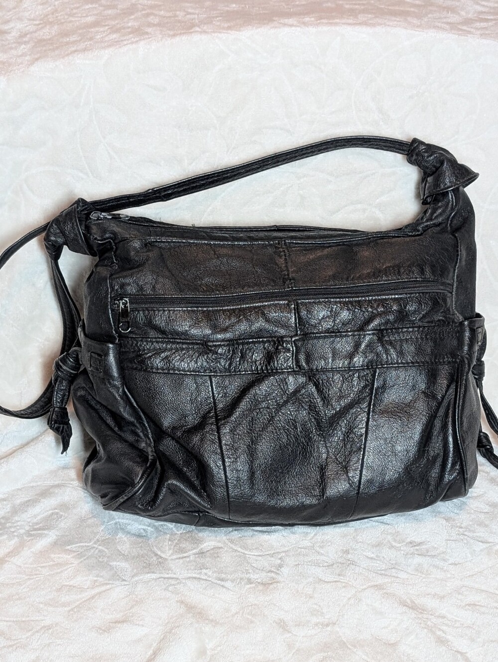 Vtg Super Soft Textured Black Genuine Leather Shoulder Bag Handbag